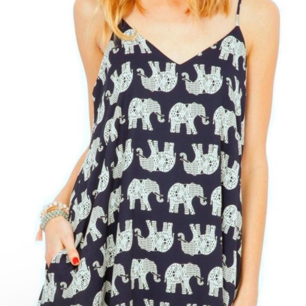 Peach Love California Dress Elephant Dress Navy Blue Size Small